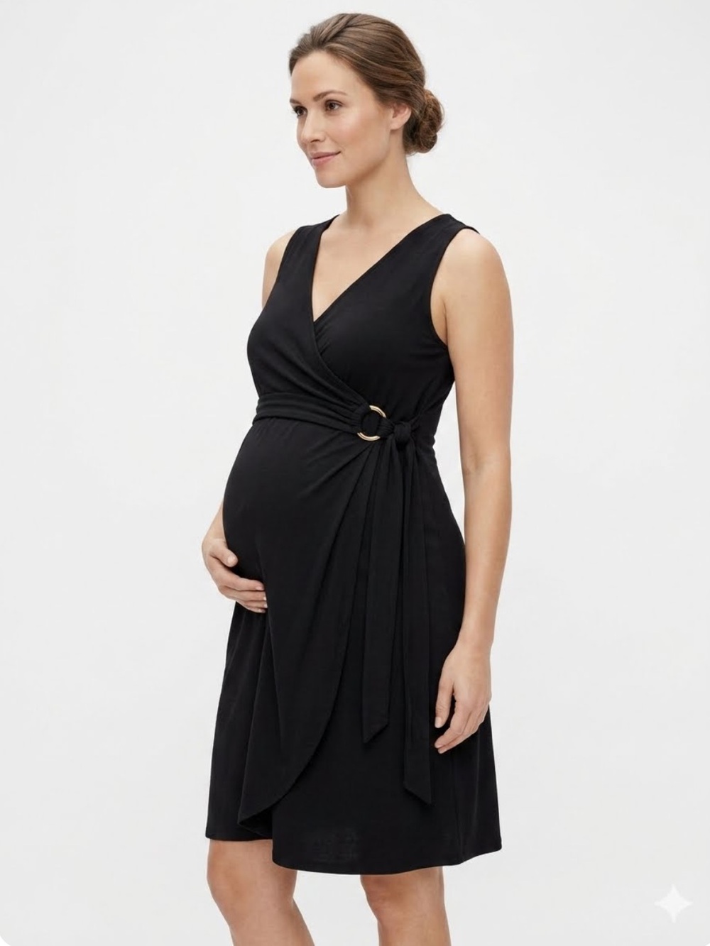 Motherhood Maternity Wrap Style Belted Black Dress